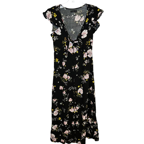 Cotton On Womens Dress Maxi V Neck Floral Flutter Sleeve Black Extra Small - Picture 1 of 8